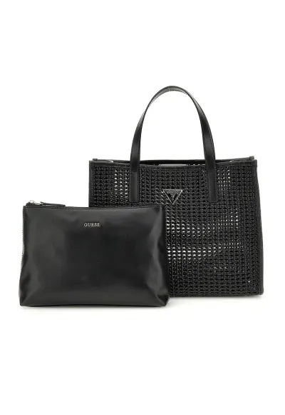 Set de geanta shoppe si etui cu aspect tesut Brigitta - Negru