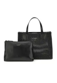 Set de geanta shoppe si etui cu aspect tesut Brigitta - Negru