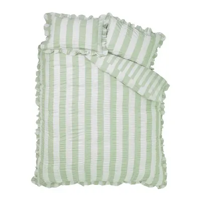 Lenjerie de pat verde pentru pat de o persoană 135x200 cm Seersucker Frill Stripe – Catherine Lansfield