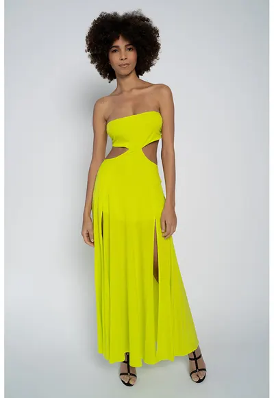 Rochie cu decupaj in talie Gloria - Galben neon