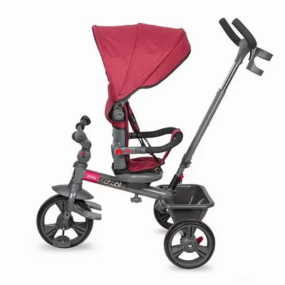 Tricicleta pentru copii Coccolle Primo Magenta multifunctionala, cu sezut reversibil, cu suport de picioare, roti din spuma Eva, copertina cu protectie UV si suport de pahar