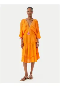 Rochie midi de plaja cu maneci 3/4 - Portocaliu
