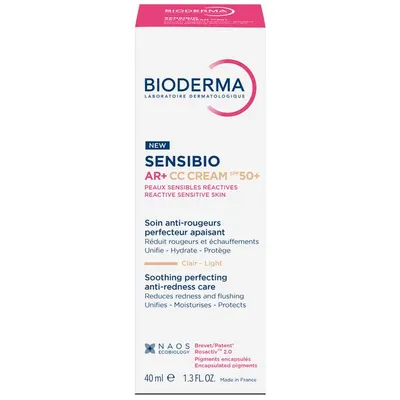 Crema CC pentru piele sensibila cu factor de protectie SPF50+, nuanta Light Tint Sensibio AR+, Bioderma | 40 ml