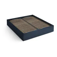 Pat matrimonial albastru închis tapițat cu spațiu de depozitare/fără tăblie cu somieră 160x200 cm Susan – Micadoni