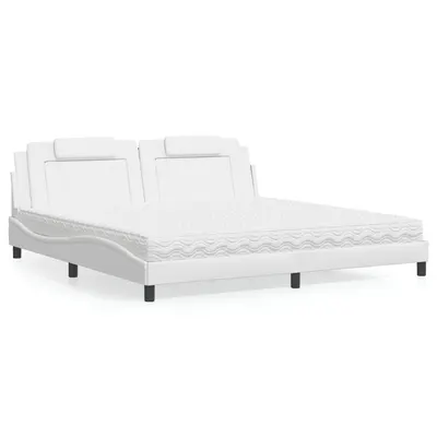 vidaXL Pat, Viana, cu saltea, alb, 200x200 cm, piele ecologică