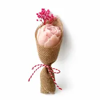 Mărțișor parfumat „Bujor” din ceară de soia – odorizant dulap & wax melts, buchețel iută - Roz