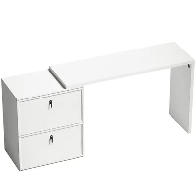 HOMCOM Birou reversibil în formă de L cu 2 sertare pentru arhivă Design modern pentru spații mici Birou alb | Aosom Romania