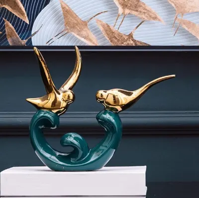 Statuetă Morello - Bird Green & Gold, 19 х 22.5 х 11 cm