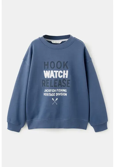 Bluza de trening cu imprimeu text - Albastru inchis