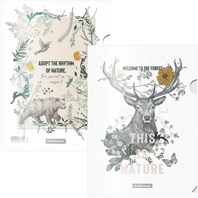 Set de dosare Erich Krause Natural Life - în formă de L, A4, transparent, 4 bucăți