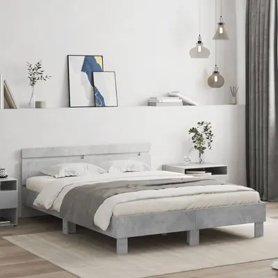 vidaXL Cadru de pat cu tăblie gri beton 140x190 cm lemn prelucrat