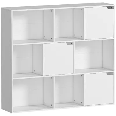HOMCOM Bibliotecă, 9 cuburi, 3 uși, 6 rafturi deschise, pentru living, dormitor, PAL, Alb | Aosom Romania
