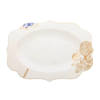 Platou oval, din porțelan, Pip Studio, White, 40 cm, colecția Royal White