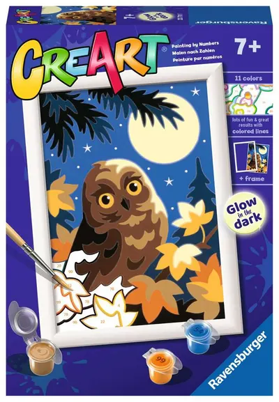 Kit de vopsea după număr Ravensburger CreArt - Bufniță noaptea