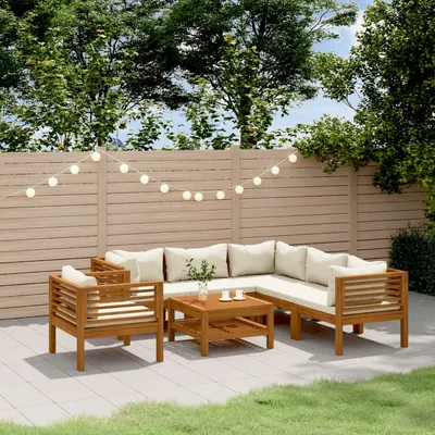 vidaXL Set mobilier grădină cu perne crem, 7 piese, lemn masiv acacia