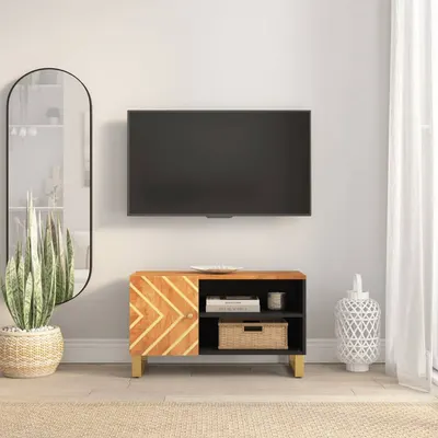 Gossi dulap tv, maro si negru, 80x31,5x46 cm, lemn masiv de mango