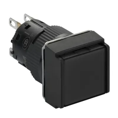 Buton negru patrat incastr Ø 16 revenire cu arc, 1OC