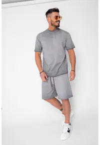 Set Urban tricou si pantalon scurt cu efect prespalat Grey 21582 - Gri