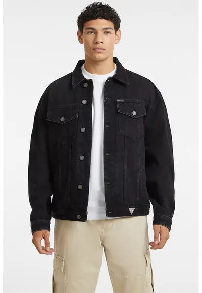Jacheta din denim cu nasturi - Negru
