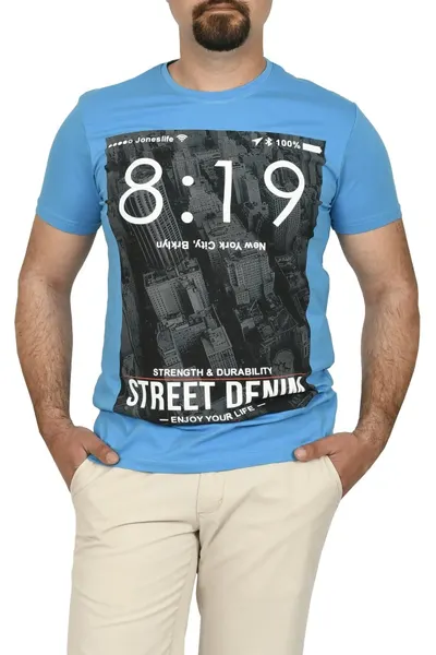 Tricou barbat cu imprimeu Street Denim, turcoaz (Marime tricou: XL)