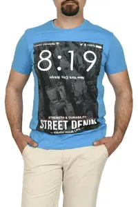 Tricou barbat cu imprimeu Street Denim, turcoaz (Marime tricou: XL)