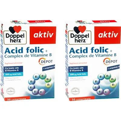 Pachet Acid Folic + Complex Vitamina B Depot Aktiv 30tb + 30tb