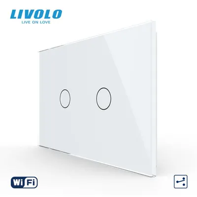 Intrerupator dublu, standard italian, cap scara / cap cruce, conexiune WiFi, cu panou sticla, 3M Alb