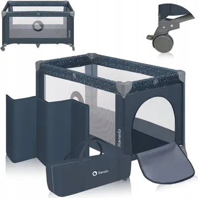 Patut pliabil Lionelo Stefi BlueGrey cu un nivel, intrare laterala cu fermoar, roti, conform cu standardul european de securitate EN 716