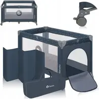 Patut pliabil Lionelo Stefi BlueGrey cu un nivel, intrare laterala cu fermoar, roti, conform cu standardul european de securitate EN 716