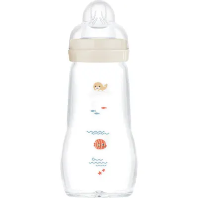 MAM Feel Good Glass Baby Bottle biberon anticolici, din sticlă 2m+ Beige 1 buc