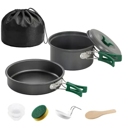 Set Vase Camping Outsunny, Kit 8 Piese Ultraușor, Mânere Anti-Arsură, Gri | Aosom Romania
