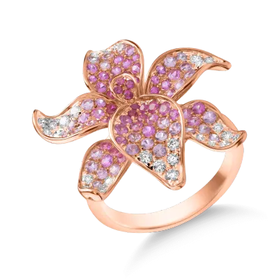 Inel floare din aur roz cu pietre pretioase de 1.63ct