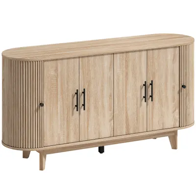 HOMCOM Bufet pentru living, mobilier de depozitare oval cu 4 uși și 2 rafturi reglabile, 147x40x76 cm, stejar | Aosom Romania