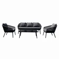 Set mobiler terasa/gradina din aluminiu KLUGMEISTER KJF10537, canapea + doua fotolii + masa din sticla (perne incluse), culoare gri
