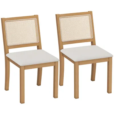 HOMCOM Set de 2 scaune de dining, scaune de bucătărie cu șezut căptușit, spătar cu efect ratan, crem și stejar | Aosom Romania