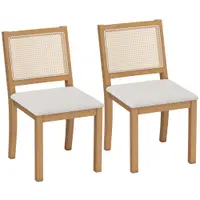 HOMCOM Set de 2 scaune de dining, scaune de bucătărie cu șezut căptușit, spătar cu efect ratan, crem și stejar | Aosom Romania