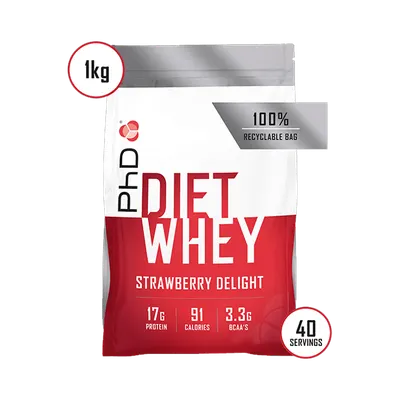 Pudra proteica cu aroma de capsuni Diet Whey, 1kg, PhD