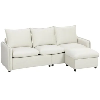 Set Canapea 3 Locuri, HOMCOM, Leathaire, 212x125x84cm, Crem | Aosom Romania