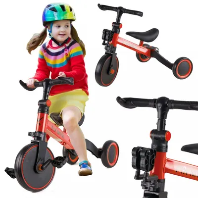 Tricicleta pentru copii Ikonka Trike Fix Red cu pedale, 3 in 1, ghidon si sa reglabile, cadru din otel, roti din spuma pentru copii cu varsta cuprinsa intre 1,5 si 4 ani si 30kg