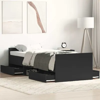 vidaXL Cadru pat cu tăblii de cap/picioare, negru, 90x190 cm