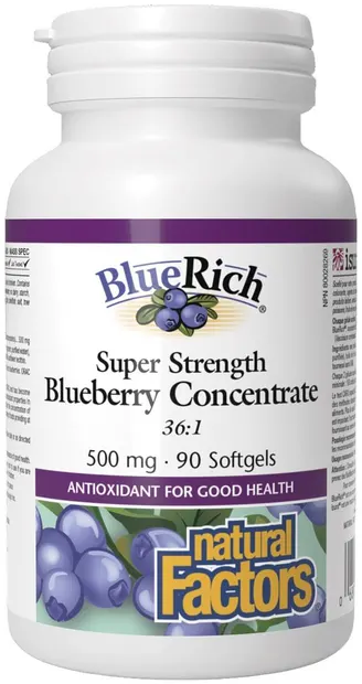BlueRich Blueberry Concentrate, 500 mg, 90 capsule gelatinoase moi, Natural Factors