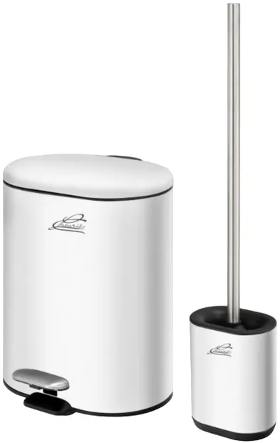 Set coș de toaletă și periuță Inter Ceramic - 8355W, 6 L, alb mat