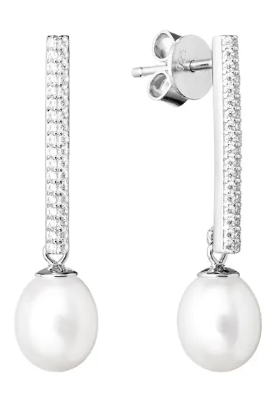 Cercei argint lungi cu perle naturale - Pavé Drop