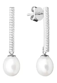 Cercei argint lungi cu perle naturale - Pavé Drop