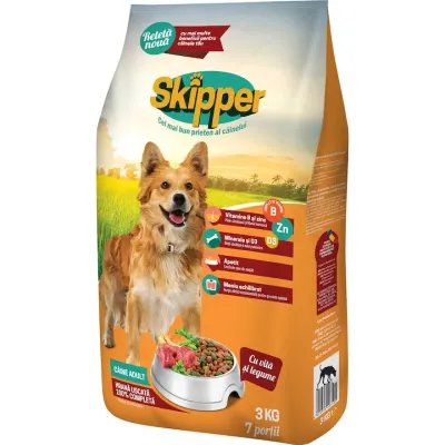 Hrana uscata pentru caini Skipper, Vita si Legume, 3Kg 3kg