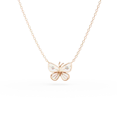 Lant cu pandantiv fluture din aur roz cu diamante de 0.01ct pentru copii