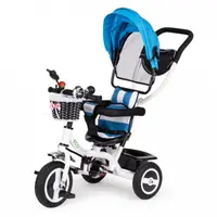 Tricicleta pentru copii Ecotoys Jm-066-9l Albastru cu roti din cauciuc gonflabil, scaun reversibil, suport picioruse, greutate maxim admisa 25 kg