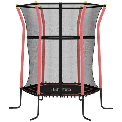 HOMCOM Trambulină Elastică pentru Copii 3-10 Ani cu Intrare cu Fermoar și Țevi Căptușite, Ø163,5x190 cm, Roșu | Aosom Romania