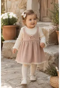 Rochie bebe eleganta roz pudra cu muselina si dantela pentru fetite aniversare si evenimente