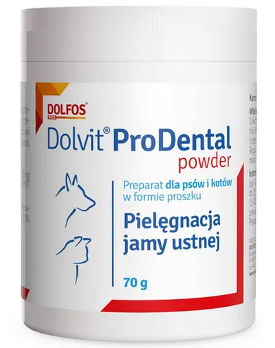 Pudră igienă orală câini și pisici cu halenă și placă dentară DOLFOS Dolvit ProDental 70 g